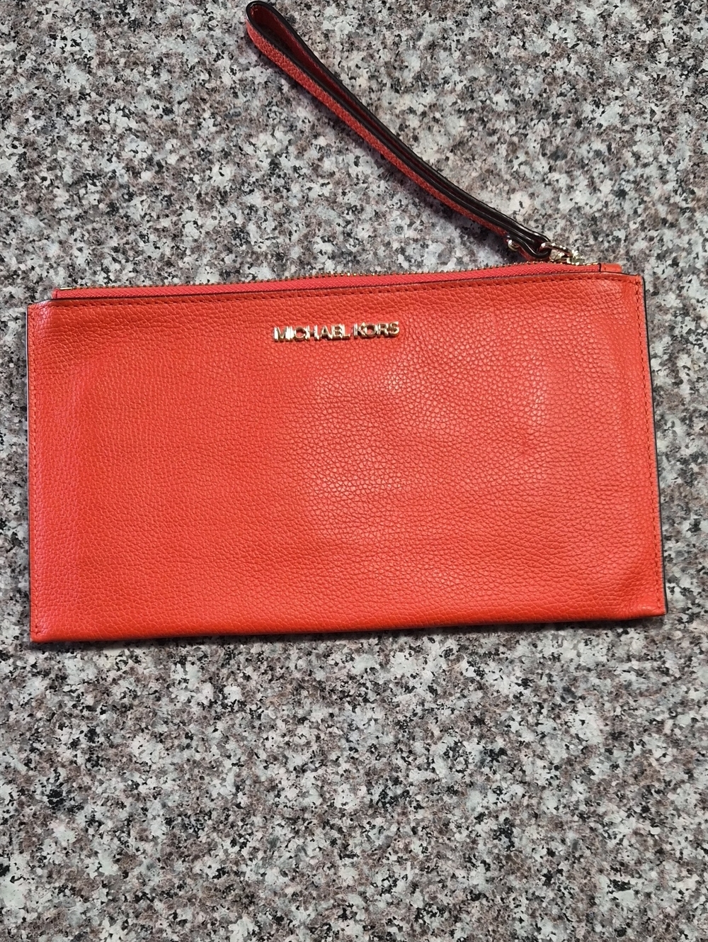 Michael Kors Coral-Orange Pebbled Leather Wristlet Clutch